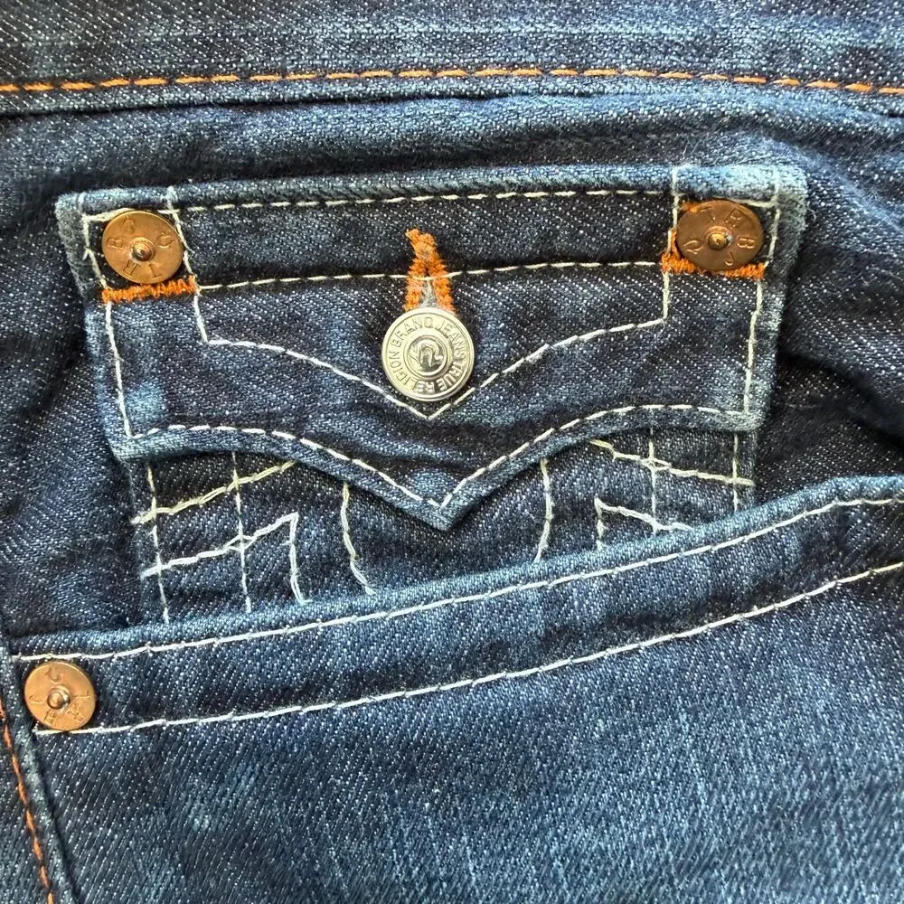 True Religion Straight Jeans Mens Dark Wash Relaxed Straight Flap Pocket 38x33